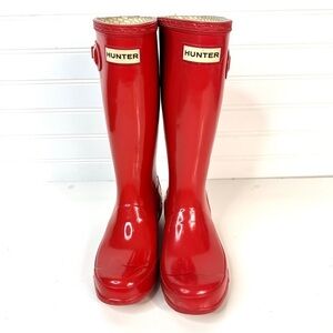 Hunter Original Red Gloss Waterproof Buckle Strap Rain Boots (Youth) Sz 2M/3M.